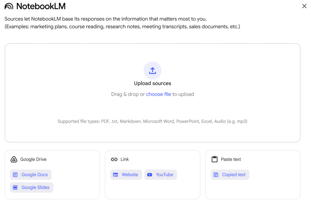 NotebookLM 資料上傳