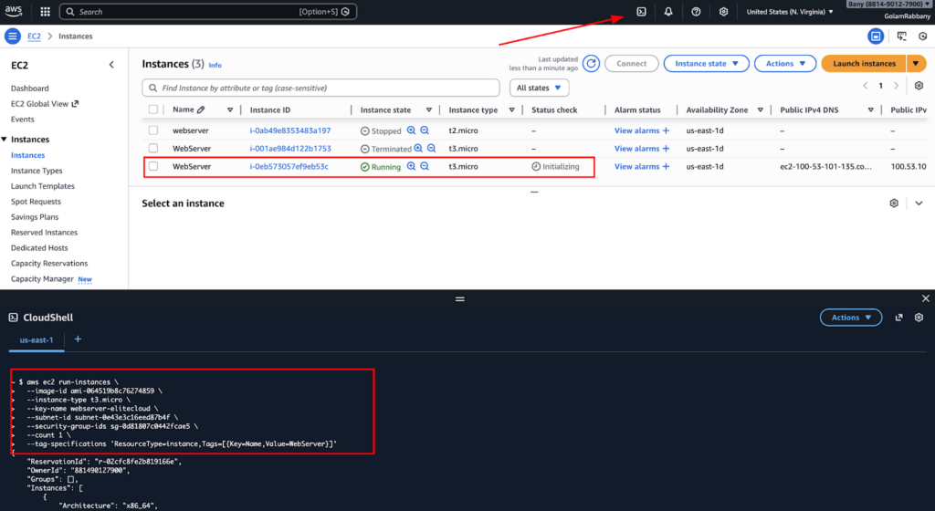 EC2 Instance in AWS CloudShell