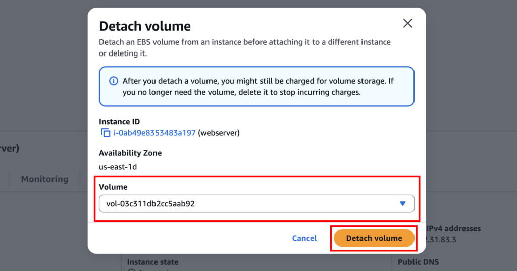 How to Change EC2 Key Pair Practical Guide elite cloud_008 | Elite Cloud Detaching EBS Volume