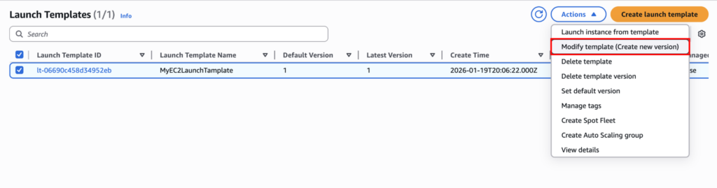 Modifying EC2 Launch Template