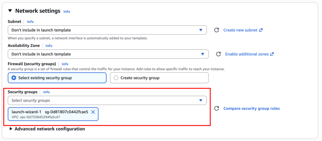 Network settings section