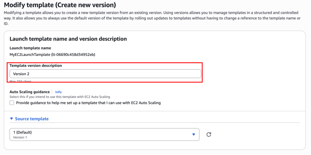 Updating the description in Launch Template