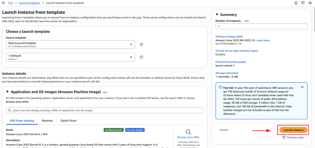Launching the instance
