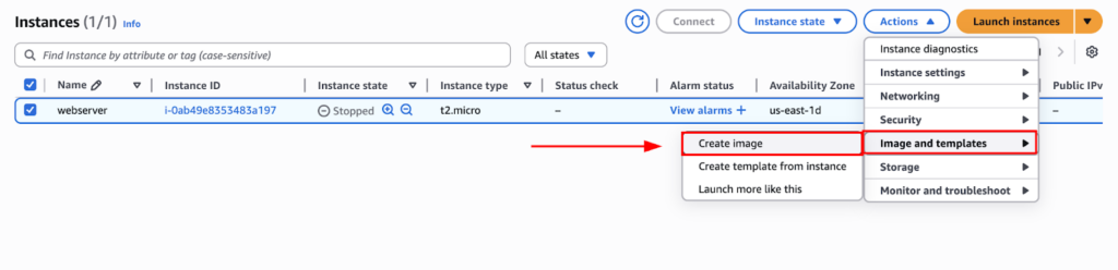 Creating AMI using AWS Console