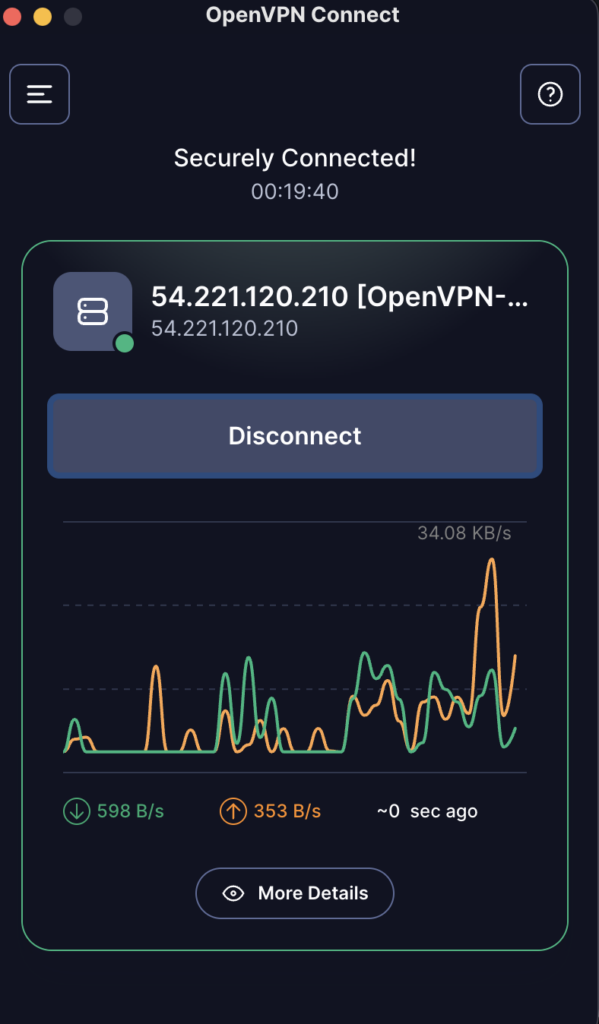 Successful connection of OpenVPN