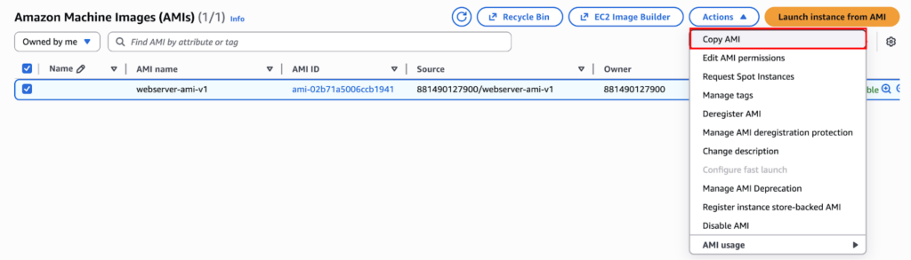 Copying AMI in different region