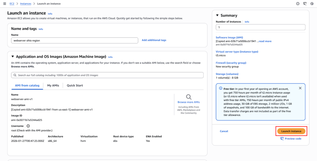 EC2 instance Setup Page
