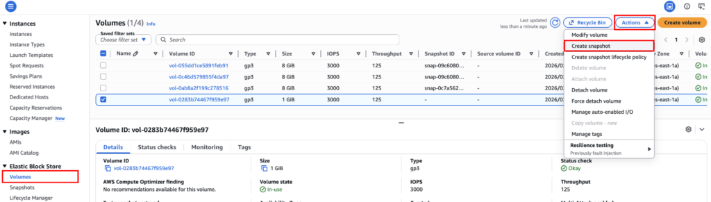 Creating EBS Volume snapshot