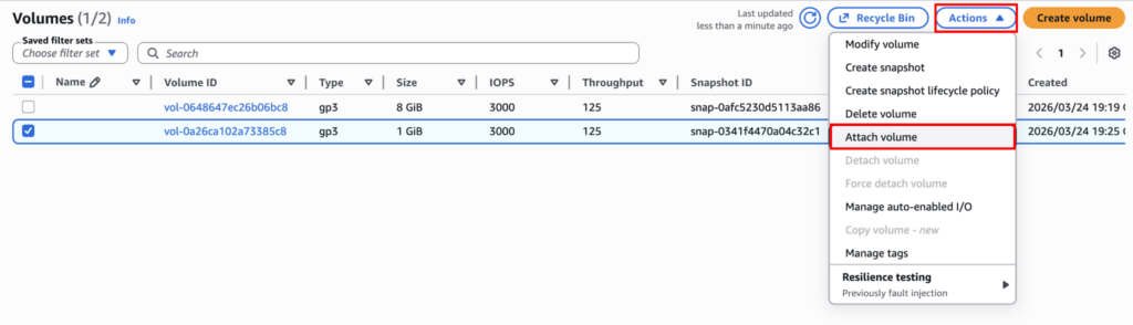 Attaching the EBS volume in target region